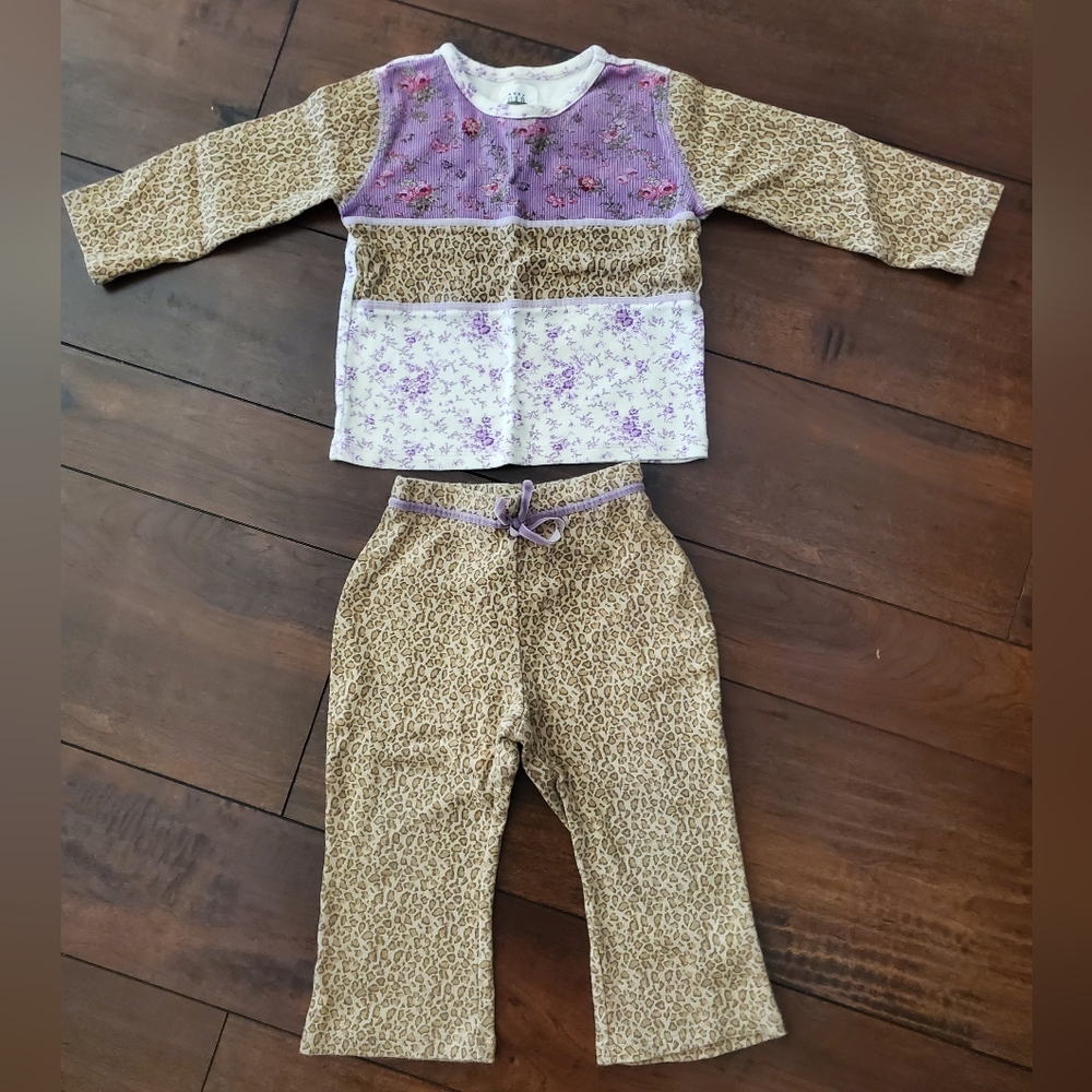BABY GAP Toddler Purple Floral and Leopard Print Matching Set 18-24 Months - Picture 2 of 9